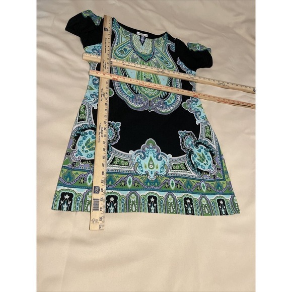 Sandra Darren Dress 12 Blue Green Knee Length Collarless Short Sleeve - Picture 8 of 10